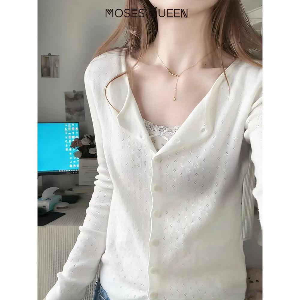 MOSESQUEEN โมเสส คาร์ดิแกนผู้หญิง ลายละเอียดทอแน่นแขนยาว สไตล์เรียบง่าย ใส่ง่ายตลอดปี เหมาะทั้งใส่ในและนอกบ้าน #69001 - รูปที่ 2