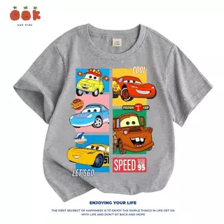 [COD] เสื้อยืดเด็ก Lightning McQueen ลายรถแข่งสุดเท่ นุ่มใส่สบาย เสื้อคอกลมแขนสั้น unisex tee+New เสื้อผ้าเด็ก เสื้อยืด