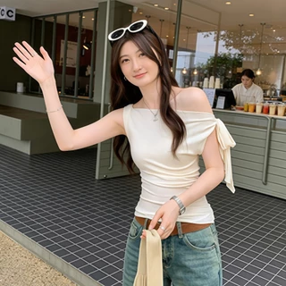 JJ Shop​💜พร้อมส่ง เสื้อแขนกุดแฟชั่นผู้หญิง สีพื้น ไหล่เฉียง เข้ารูป สไตล์ลำลอง เซ็กซี่ ใส่สบาย ผ้า-FY5179
