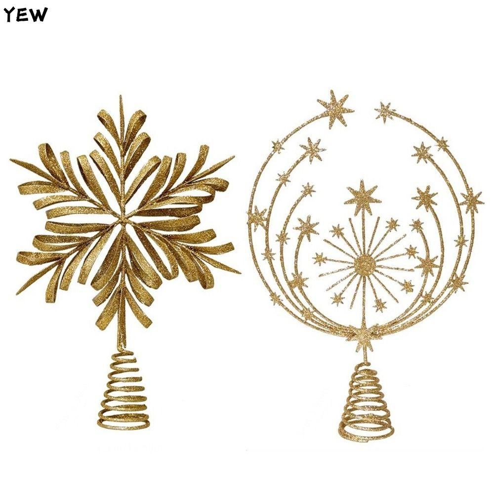 YEW Christmas Tree Topper, Hollow Iron Glitter ตกแต่งต้นคริสต์มาส,อุปกรณ์ปาร์ตี้ Xmas ตกแต่ง Star Sn
