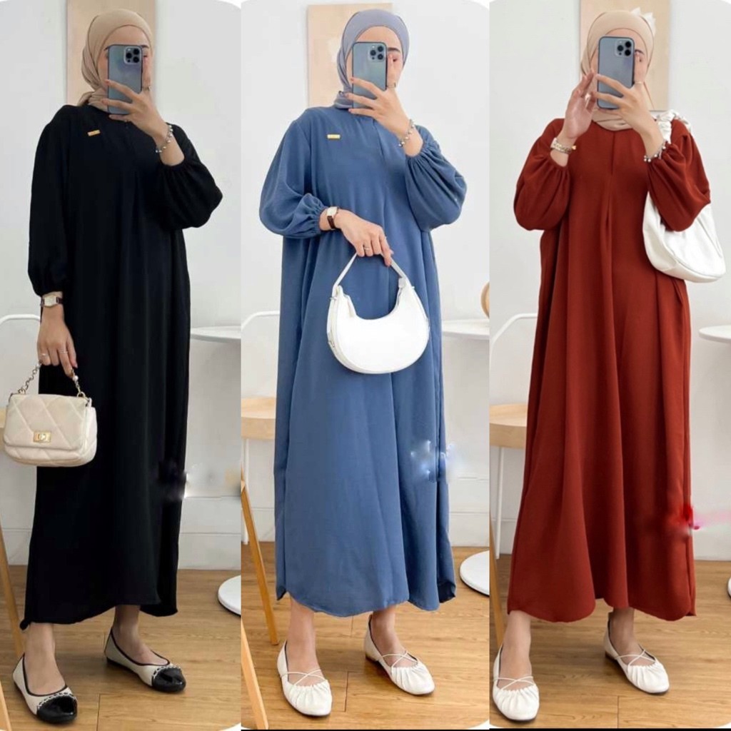 3/4 SLEEVE BUSUI DRESS || AMANDA MIDI DRESS / MIDI DRESS CRINKLE AIRFLOW PREMIUM