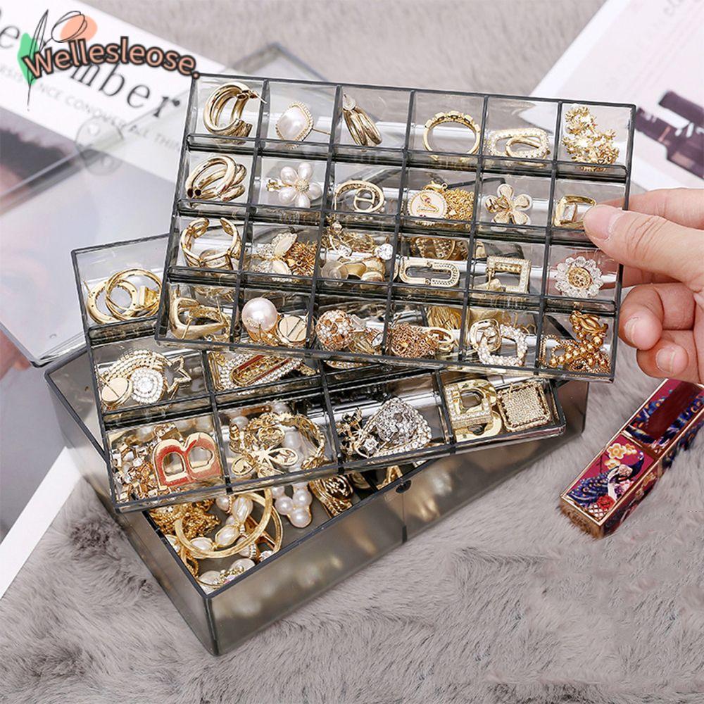 WELLE เครื่องประดับกล่องโปร่งใสสําหรับผู้หญิงสาวสร้อยคอแหวนกันฝุ่นผู้ถือเครื่องประดับ