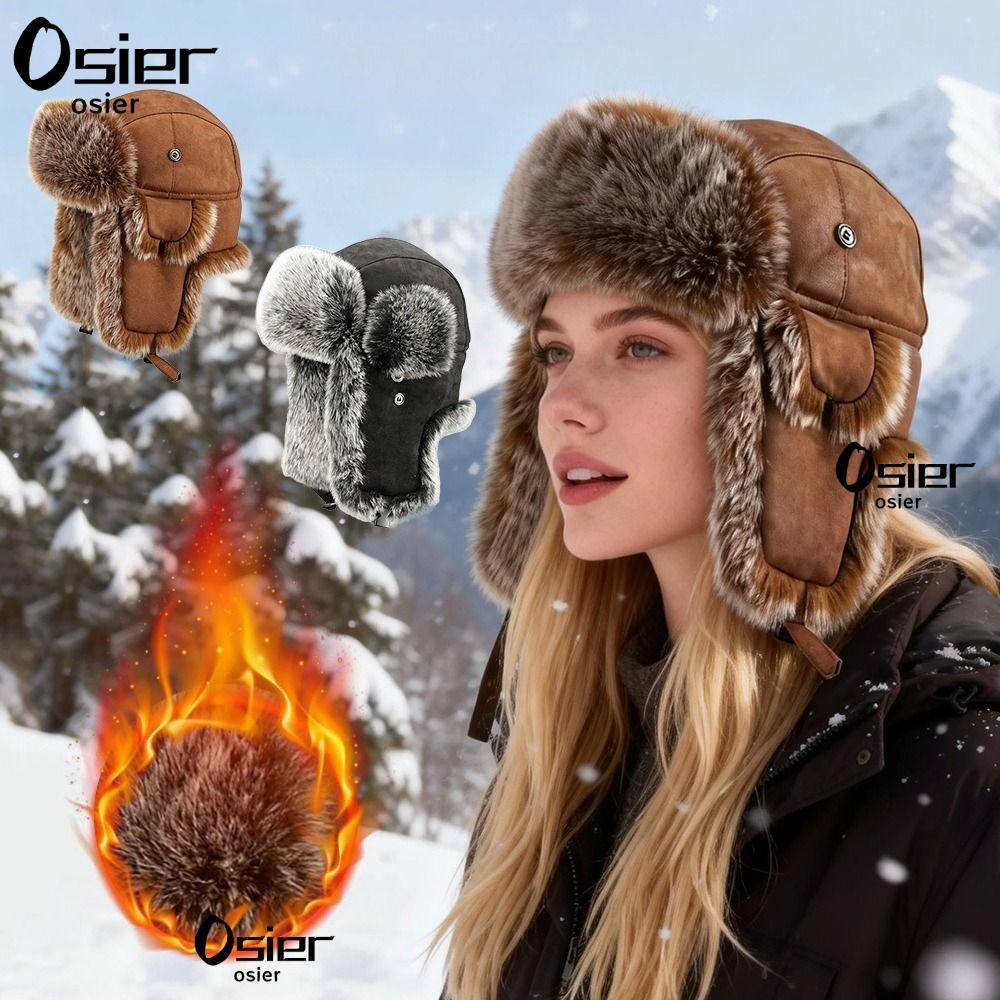 OSIERBL Warm Windproof Faux Fur Aviator Cap, Wide Brim Earm Straps Hat Winter