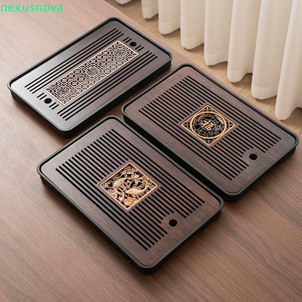 NEXUSNOVA ถาดชาไม้ไผ่พร้อมท่อระบายน้ํา,Dual Purpose Water Storage Filter ชาเสิร์ฟถาด,คุณภาพสูง Quick Drain Hollow Out Vintage Gongfu ชุดชาตาราง Kungfu โต๊ะน้ําชา