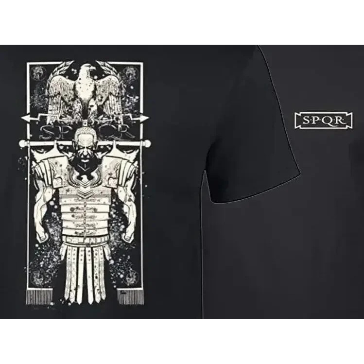 เสื้อยืดลายอินทรี SPQR ของกองทัพจักรวรรดิโรมัน เสื้อยืดลำลองสำหรับผู้ชาย คอโอ แขนสั้น ผ้าฝ้าย 100%