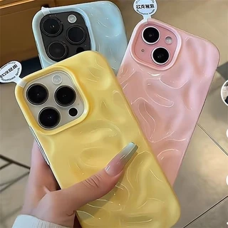 Simple Candy สี Wave ริ้วรอยเคสโทรศัพท์สําหรับ iPhone 17 16 15 14 13 12 11 Pro Max Plus Luxury Glossy Ruffle น้ํา Ripple