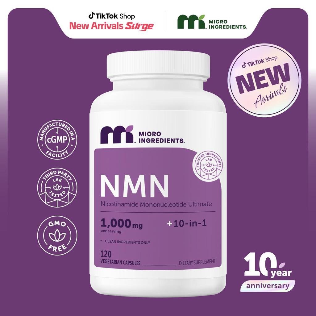 NMN Complex 1,000 มก./เสิร์ฟ อาหารเสริมเพื่อการบำรุง NAD+ รวมถึงวิตามินซี, Resveratrol, CoQ10, TMG, 