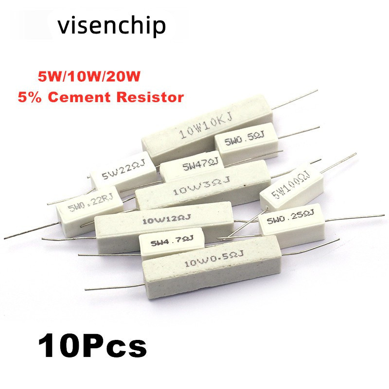 10pcs 5W 10W 20W 5% ตัวต้านทานซีเมนต์ 0.01R 0.1R 0.22R 0.33R 0.47R 0.5R 1R 2R 2.2R 4.7R 5R 10R 47R 1