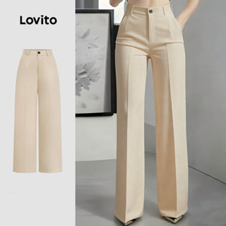 Lovito  กางเกงลําลองผู้หญิงฤดูใบไม้ผลิ/ฤดูร้อน ทรงมินิมอล น้…