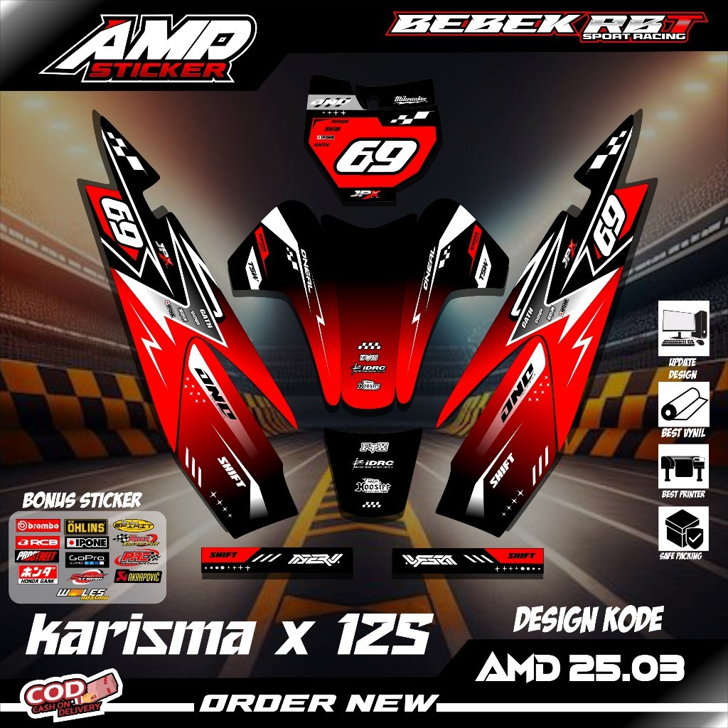 สติ๊กเกอร์ STRIPING RBT KARISMAX125 BEBEK MODIF SUPERMOTO YZ CRF KLX RBT Modern Motif