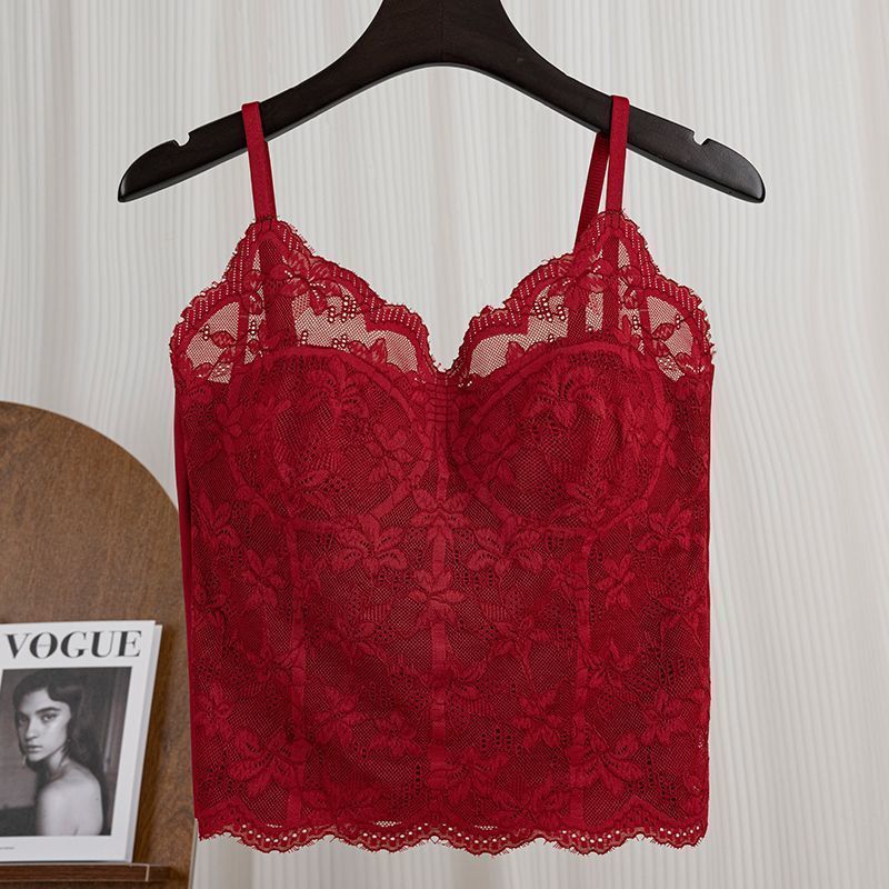 เสื้อชั้นในสตรีทรงเข้ารูปด้านบนพร้อม Lei Thin Kiss สวมใส่ด้านนอกสไตล์ One หญิงเต้านม Desire Pad สามา