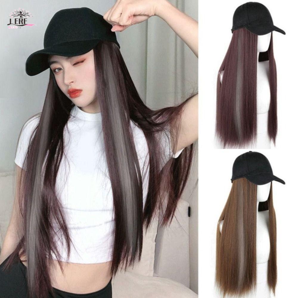 หมวกเบสบอลพร้อมวิกผม ผมยาวตรงสีเทา สำหรับแฟชั่นและกันแดดน่าสวมใส่ขณะเดินทาง