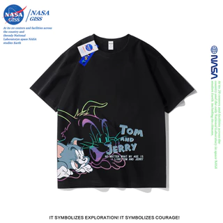 NASA เสื้อยืดชายหญิงแขนสั้น สไตล์ลำลอง summer Tom And Jerry พิมพ์ลาย คอตตอน คอกลม หลวมและระบายอากาศ