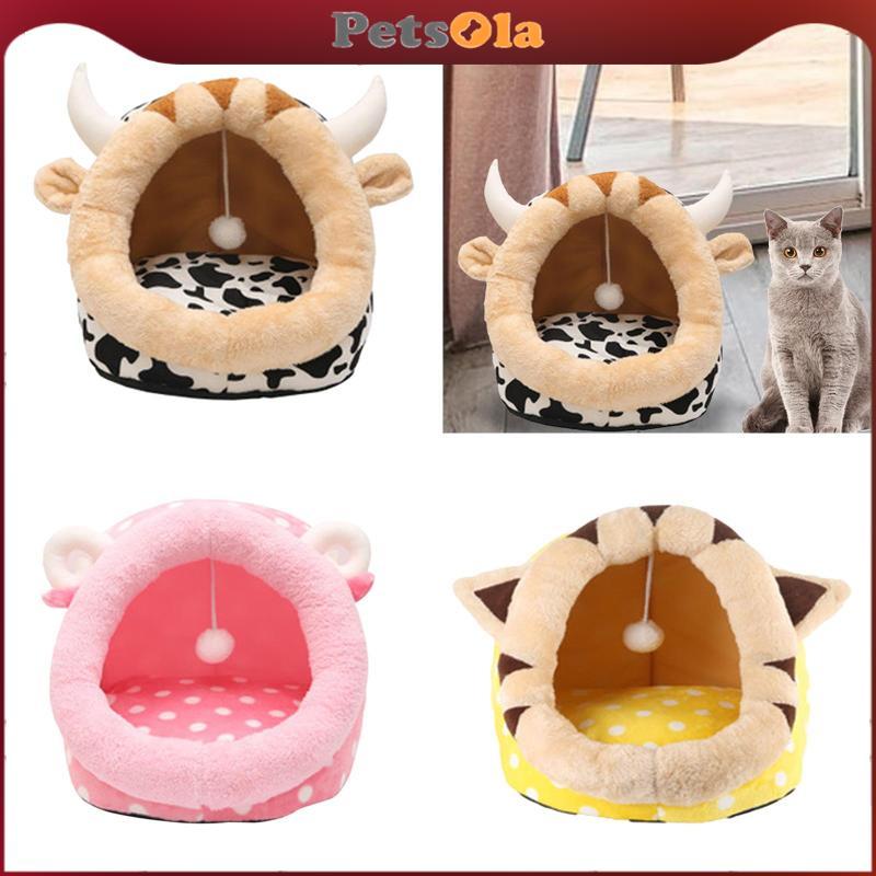 PETSOLA ที่นอนแมว ที่นอนสุนัข บ้านสัตว์เลี้ยง Cat Nest กระต่ายสุนัขสัตว์เลี้ยงอุปกรณ์ Cozy Anti Slip ด้านล่างเบาะที่ถอดออกได้ Warm สําหรับแมวในร่ม