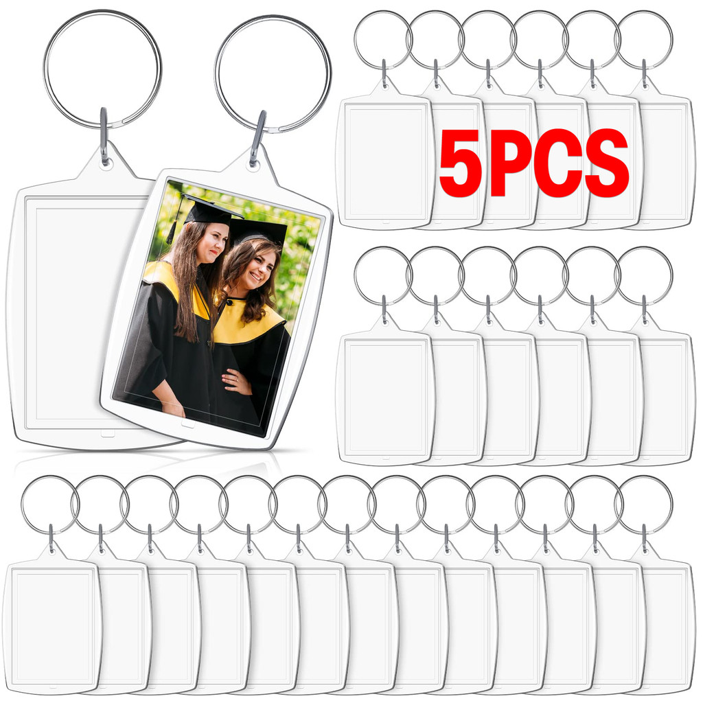 1/5pcs Acrylic Photo Frame Keychain with Tassels Snap-In Custom Insert Photo Acrylic Blank Keyring C