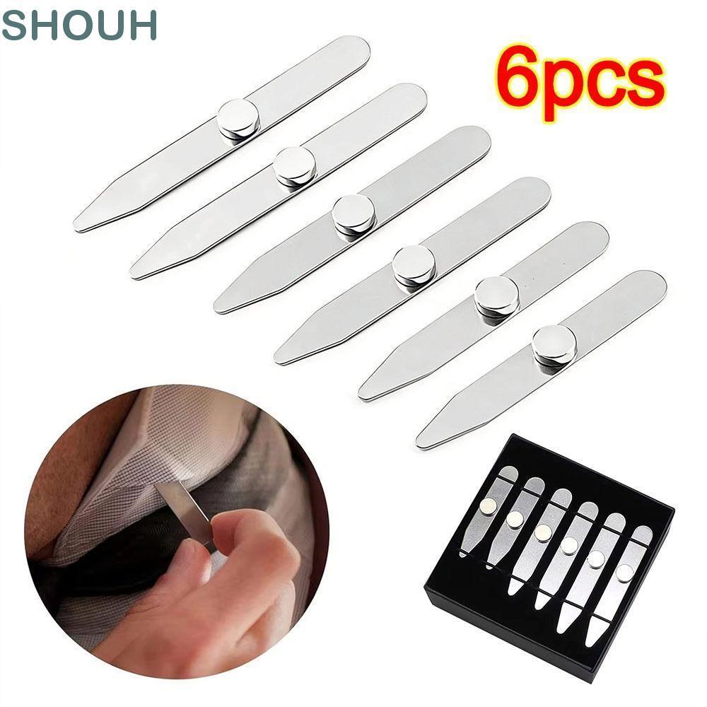 SHOUH Collar Stays 6 ชิ้น สแตนเลสมีแม่เหล็ก มาในกล่องสำหรับนักธุรกิจและโอกาสพิเศษ