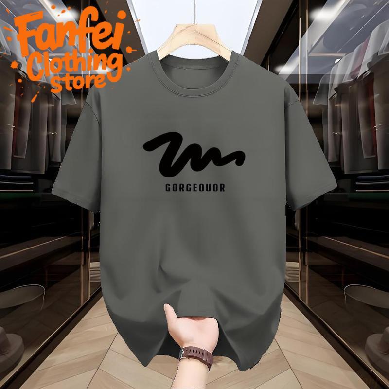 จัดส่งตลอด 24 ชั่วโมง Fanfei เสื้อยืดผู้ชาย ดีไซน์สร้างสรรค์ พิมพ์ลายตัวอักษร สไตล์ลำลอง แขนสั้น เสื้อยืดคอกลม