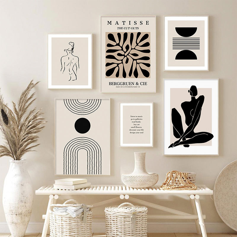 (พร้อมกรอบ) Abstract Matisse Wall โปสเตอร์ Body Line ดอกไม้ Boho โปสเตอร์ผ้าใบ Wall Art พิมพ์ภาพสําหรับห้องนั่งเล่นภายในภาพวาด
