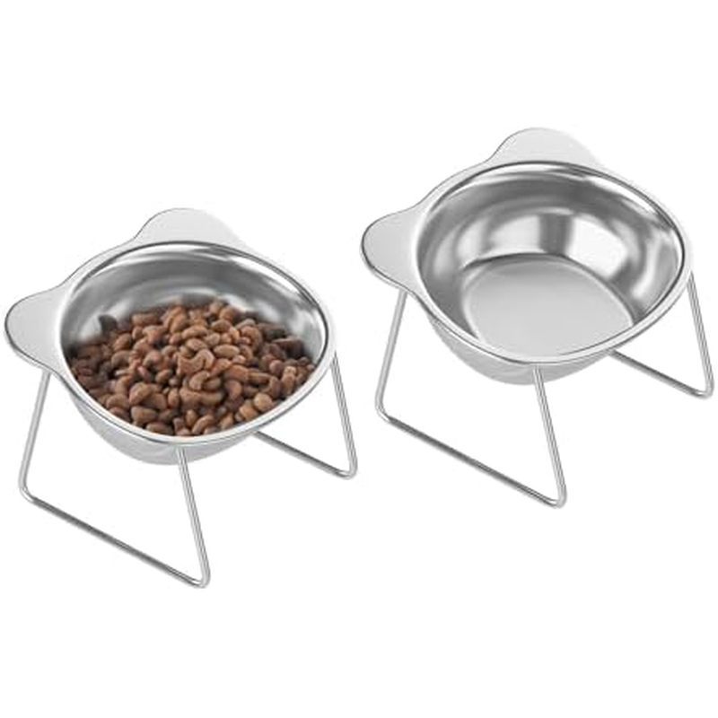 สแตนเลสยกระดับแมว ls 5.9 นิ้วพร้อมขาตั้งโลหะฐานกันลื่น 15 องศาเอียงยกจานสัตว์เลี้ยงคู่ l ออกแบบอาหาร