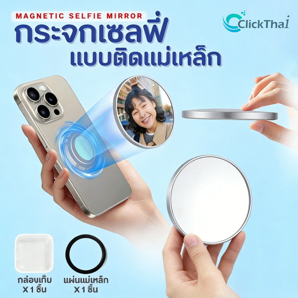 กระจกเซลฟี่ Magsafe แบบแม่เหล็กติดหลังมือถือ และแบบกาว อุปกรณ์ช่วยถ่ายรูป กระจกเซลฟี่แม่เหล็กสำหรับกล้องหลัง
