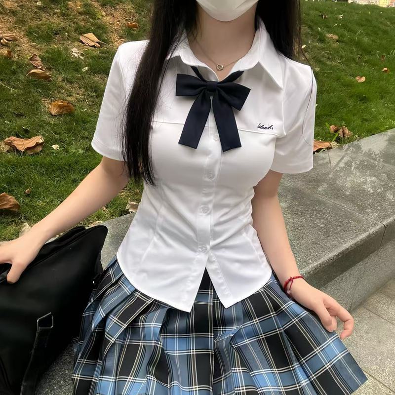 [คลังสินค้าพร้อม] Original Hamachi แคบ-เอว School Supply All-Match ปักสีขาวแคบ-เอวเสื้อ jk เครื่องแบ