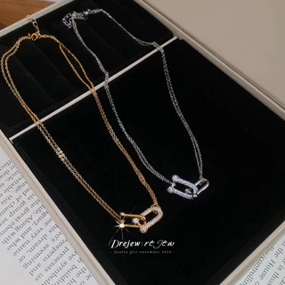 DREJEW U-Lock Zircon สร้อยคอผู้หญิงทอง/เงิน Tone Minimalist Edgy ออกแบบแฟชั่นทุกวันอินเทรนด์อุปกรณ์เสริมคอ