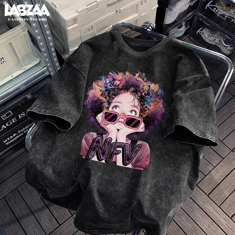 【จัดส่งจากกรุงเทพฯ】LABZAA สไตล์เกาหลี🌟เสื้อยืดทรงหลวม ใส่สบาย อ่อนนุ่ม ลวดลายแฟชั่น Oversized ระบายอากาศ YG4528