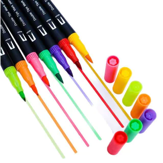 S0218 ปากกาเมจิก 2หัว (สุ่มสี) Brush & Fine Tip ปากกามาร์คเกอร์ วาดรูป ตัดเส้น DIY ศิลปะ