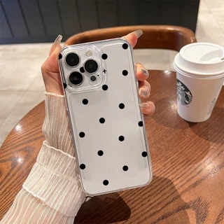 🔥สินค้าพร้อมส่ง! ⚫ เคสจุดดำ “Black Polka Dot” เคส iPhone17 16 15 Pro Max 14 13 12 11 XS 8 7 เคสจุดดำสไตล์คลาสสิก เคสขอบโ