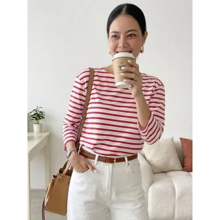 สวย แพง Classy ที่สุด!Collon Striped เสื้อคอปาดเเขน 3 ส่วน ผ้าคอตตอนพรีเมี่ยม เนื้อนุ่ม ใส่สบาย เรียบหรู ดูเเพง