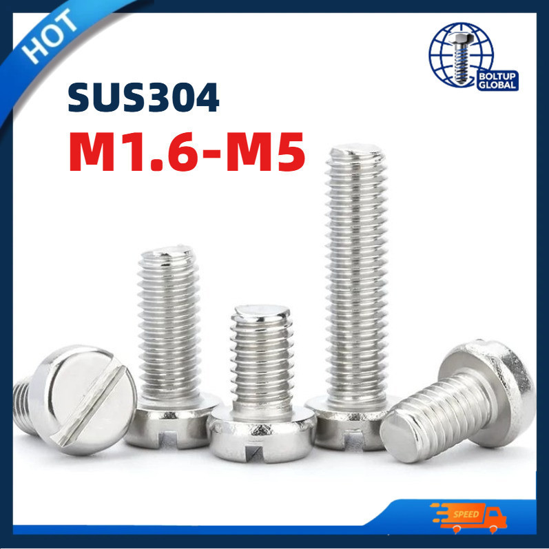 304 สแตนเลส one-slot สกรูหัวทรงกระบอก GB65 สกรู slotted หัวกลม bolt M1.6/M2/M2.5/M3/M4/M5 * L3-60 มม