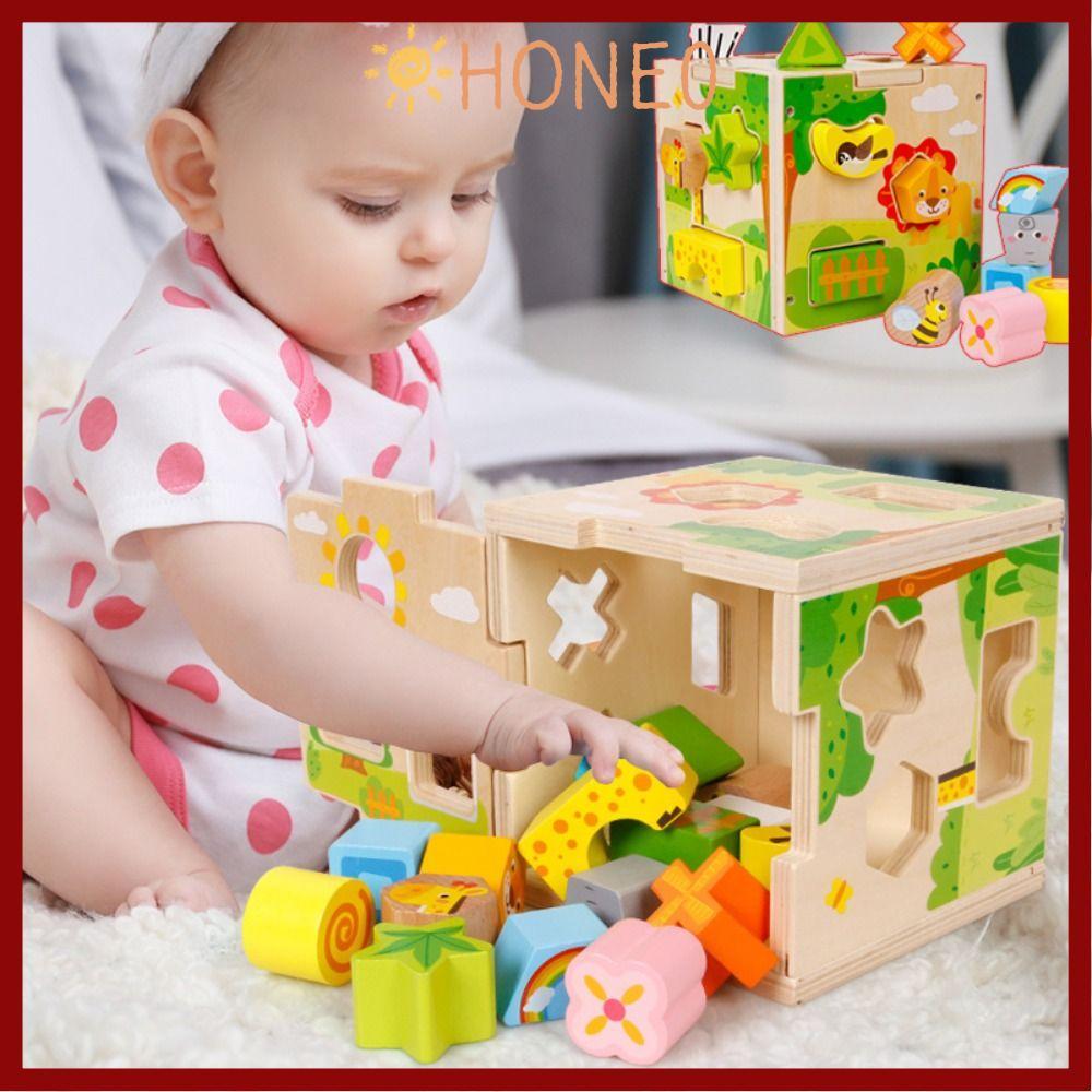 HONE รูปร่าง Sorter ของเล่น, Vintage ไม้รูปแบบการจับคู่ไม้กิจกรรม Cube, คุณภาพสูง Sorting Cube การเร