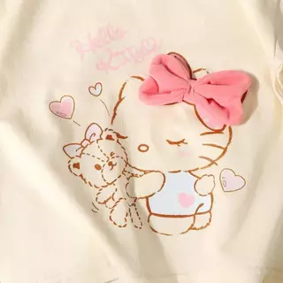 เซ็ทเสื้อ+กางเกงเด็กผู้หญิง Hello Kitty 2026 แขนสั้น โบว์น่ารัก ลายจุดแบ๊ว ผ้าฝ้ายนุ่ม 🎀