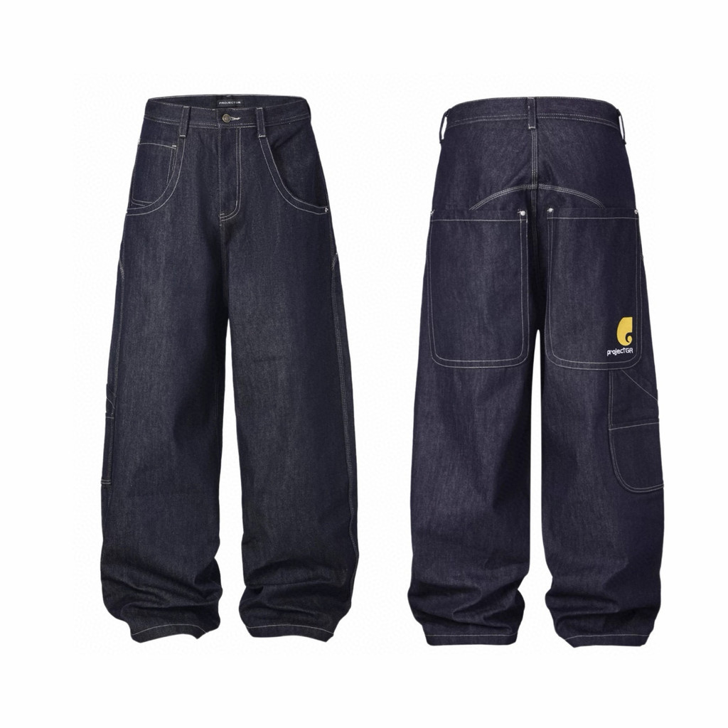 9K7F Grailz project G/R Raw denim wide-leg loose-fitting long jeans vibe Straight-cut men's and wome