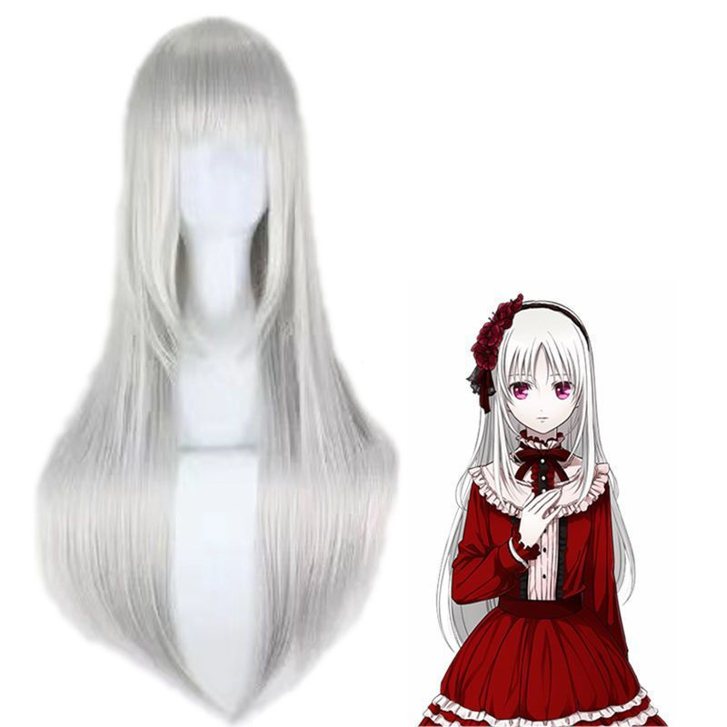 K Kushina Anna Silver White 70CM Ping Bangs ผมยาวคอสเพลย์อะนิเมะวิกผม