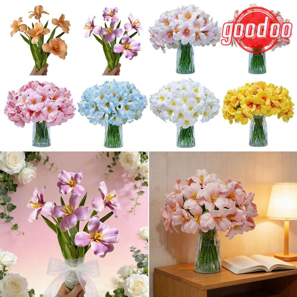 [GOODO] 5 ชิ้น PU ดอกไม้จําลอง, การออกแบบดอกดอกทิวลิปปลอมนุ่มดอกไม้ประดิษฐ์, สไตล์ยุโรปกลีบขนาดใหญ่บ