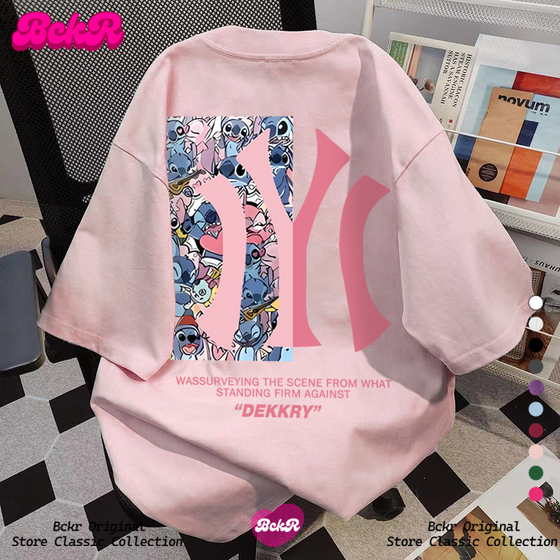 【จัดส่งตลอด 24 ชั่วโมง】🔥BCKR การ์ตูน stitch shirt ลำลอง เสื้อ🩷oversize คอกลม เสื้อผญ เสื่อยืดYG1017