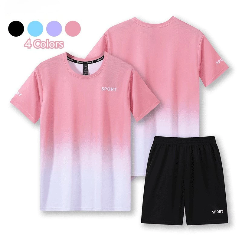 MEFEEE ชุดกีฬากลางแจ้ง Unisex ผ้าไหมน้ำแข็ง Dri-Fit แห้งเร็ว พิมพ์ลายโทนสีสวยงาม ไซส์บวก