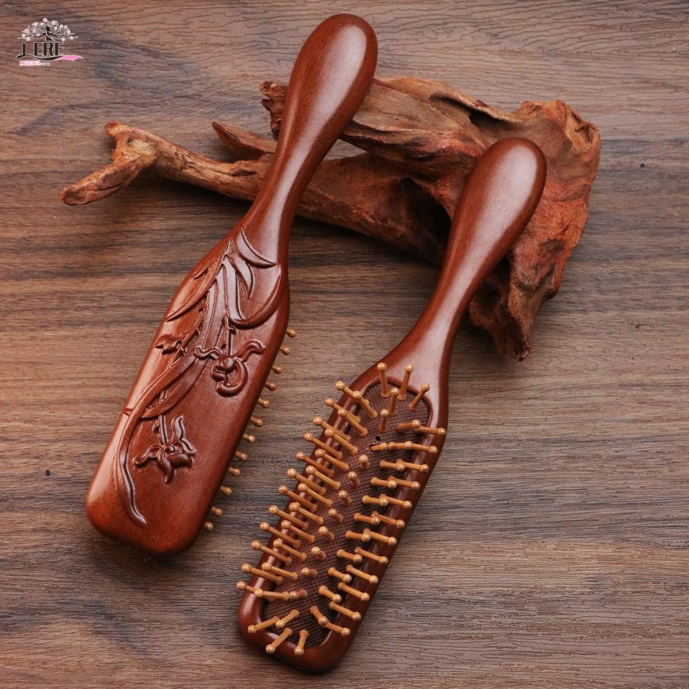 JEREMY1 หวีนวดไม้, Anti Static Scalp Relax Air Cushion Hairbrush, ไม้ธรรมชาติเรียบฟันกว้างสบายไม้จันทน์นวดหนังศีรษะผู้หญิง – โปรปัง