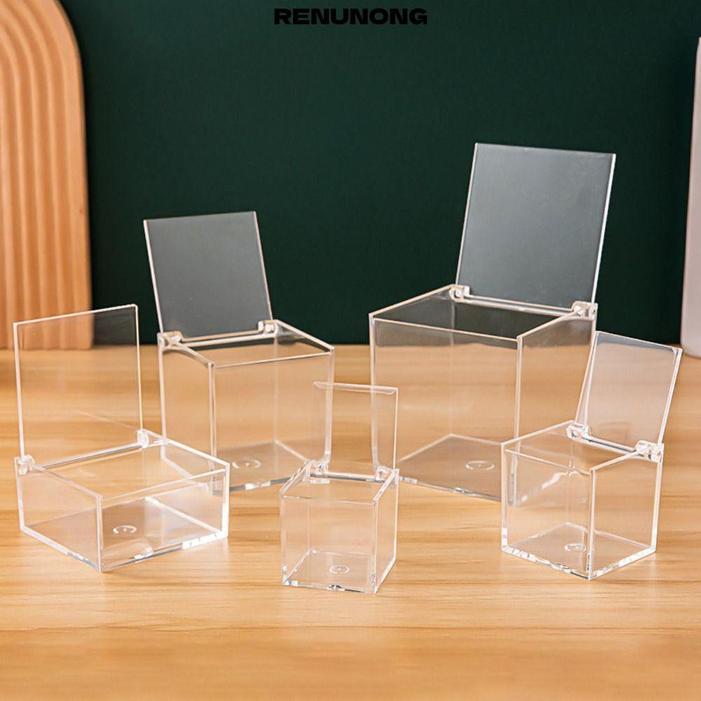 RENUNONG กล่องเก็บของ, อะคริลิคพร้อมฝาปิดกล่องพลาสติก, กันฝุ่น Handmade Flip Cover Display Cases Party Decor