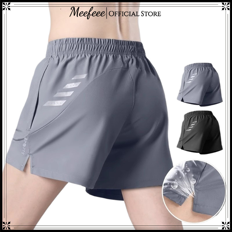 MEFEEE กางเกงขาสั้นผู้ชาย ไซส์ M-5XL สีดำสีเทา ทำจากผ้าไหมน้ำแข็ง แห้งไว เหมาะสำหรับการวิ่งและการปั่นจักรยาน