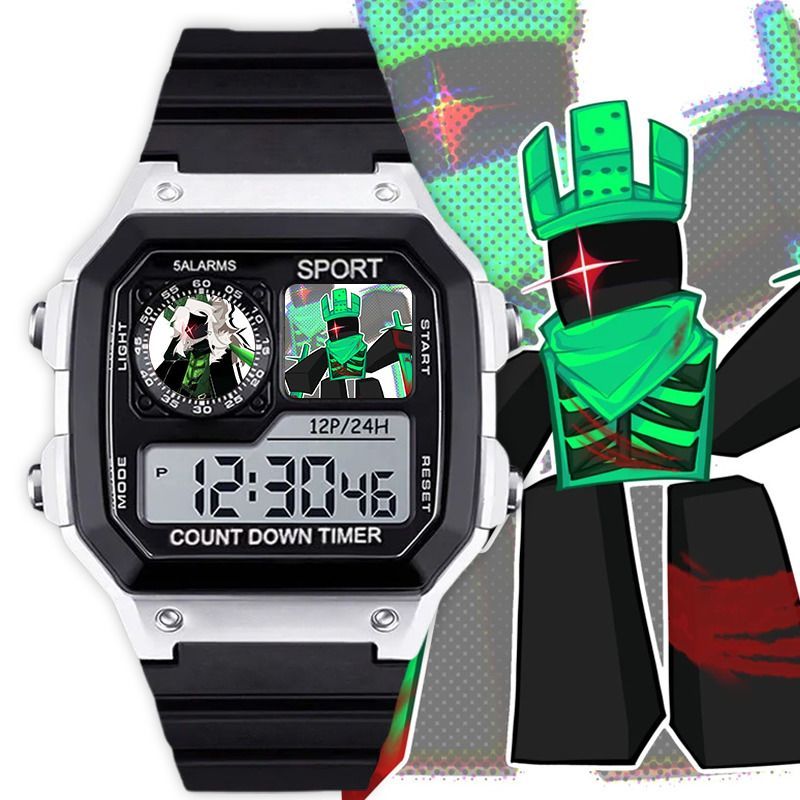 เด็กการ์ตูนอิเล็กทรอนิกส์สี กันน้ํา ROBLOX Forsaken Square นาฬิกาปลุกเงียบ พร้อมไฟกลางคืน และเครื่องคิดเลข