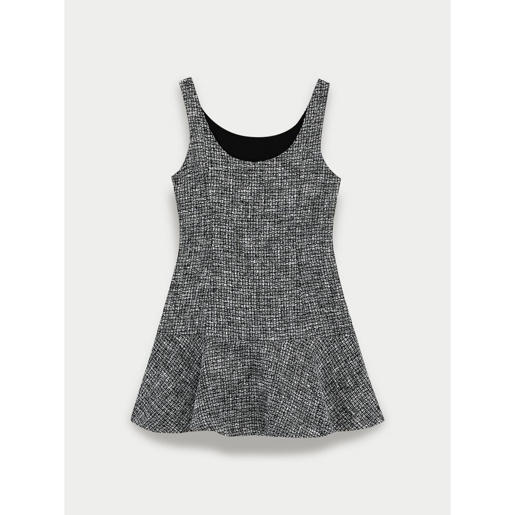 [Pomelo] มินิเดรสผ้าทวีดแขนกุดชายกระโปรงระบายบาน / Sleeveless Scoop Neck Tweed Mini Dress — صورة 4