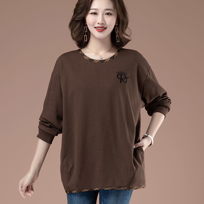 Yi ผ้าฝ้ายแท้ cod หลวมด้านบนขนาดแม่ไม่มีกลางอายุแขนยาวเสื้อกันหนาวฤดูใบไม้ผลิฤดูใบไม้ร่วงผู้หญิงสไตล