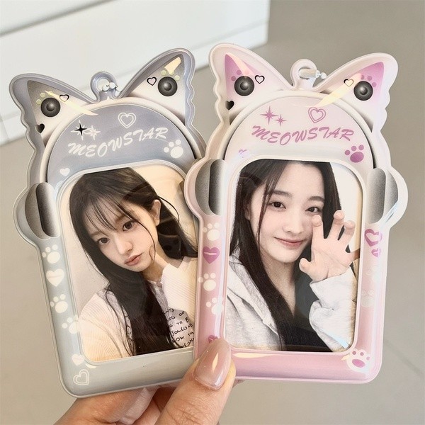 หัวใจหูฟังหูแมวพีวีซีผู้ถือบัตร3นิ้วรูปถ่าย เคป๊อป ไอดอลบัตรการจัดเก็บแสดงนักเรียนวิทยาเขต รหัส กระเป๋าเสน่ห์จี้