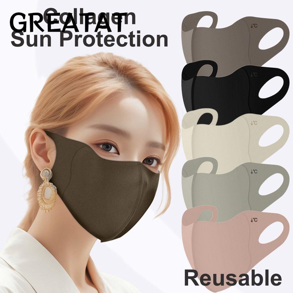 GREAT 1 ชิ้นคอลลาเจน Face Shield, UPF50+ Ice Silk Anti-UV Face, ทนทาน Moisturizing Refreshing Hydrat