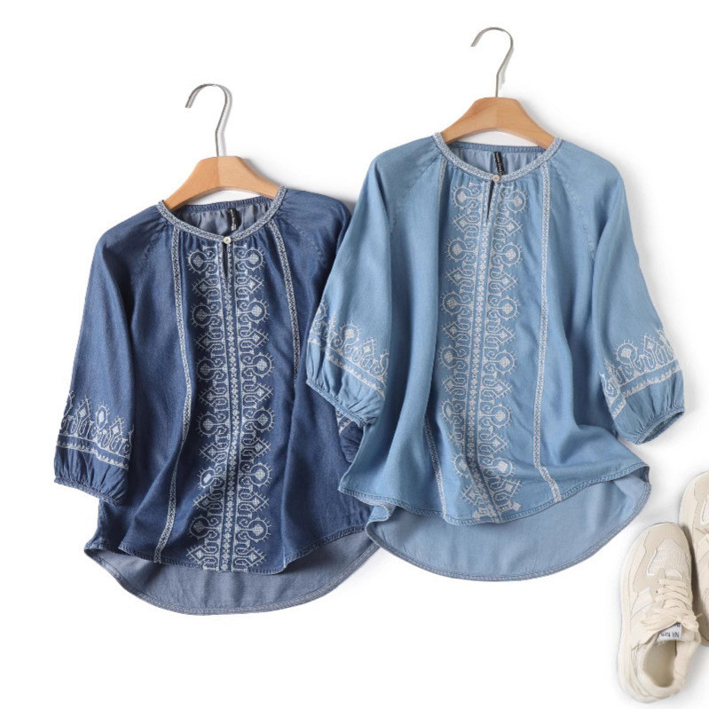 2025 ใหม่ Retro วรรณกรรมสบายๆหลวมปัก T 2025 ใหม่ Retro Retro Retro Retro Retro ภาษาฝรั่งเศสคําสั้นสั