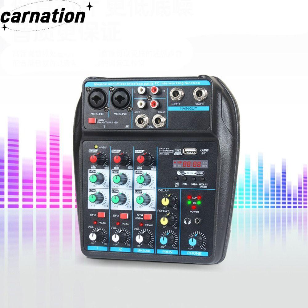 CARNATION DJ Console Mixer, 48V Phantom Power 4 Channel Audio Mixer, ทนทาน Bluetooth Portable Monito