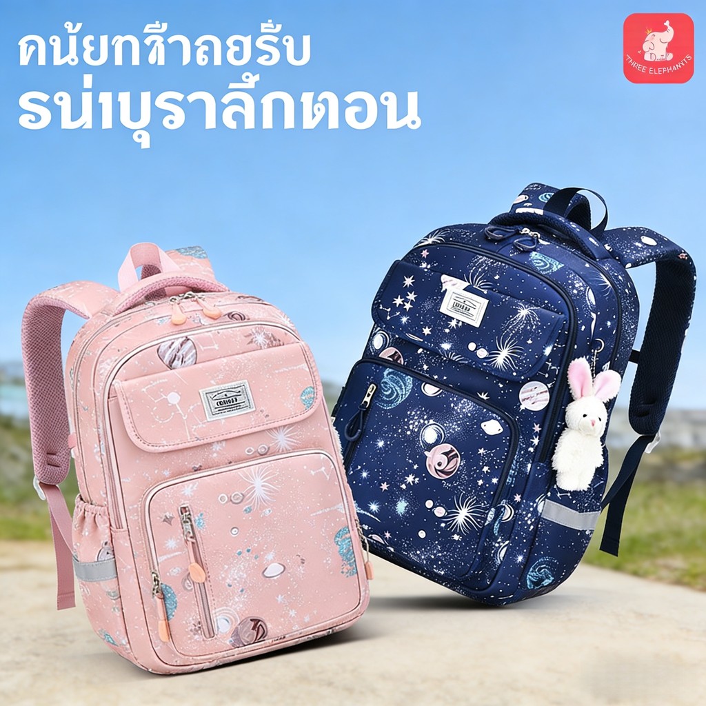 กระเป๋าเป้สำหรับนักเรียนอนุบาล – มัธยมต้น ออกแบบพิมพ์ลายอวกาศ สไตล์น่ารัก ทนทานกันน้ำ มาพร้อมแถบสะท้อนแสงและความจุขนาดใหญ่