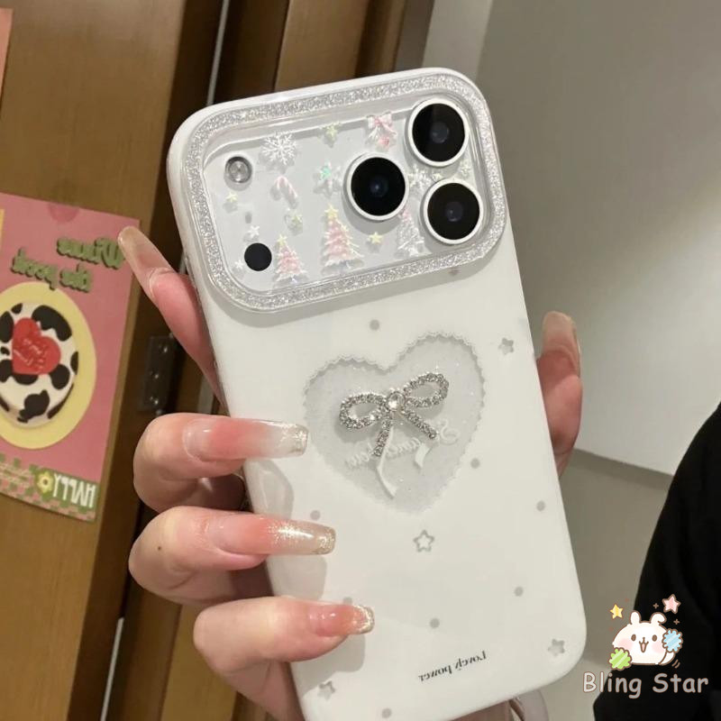 เคสไอโฟน15 17 เคส สำหรับ IPhone 11 17 15 12 13 16 14 Pro Max X XS XR Max 7 6 6s 8 Plus เคสเพล์รสหัวใจโบว์ป้องกันสงกรานต์